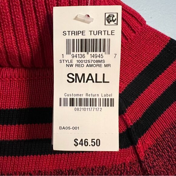 Karen Scott Cotton Turtleneck Kenton Stripe Sweater Women's Small Red/Black NWT - Picture 2 of 13